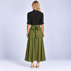 Black Long Sleeve Top and Olive Green Midi Skirt Two Piece Set