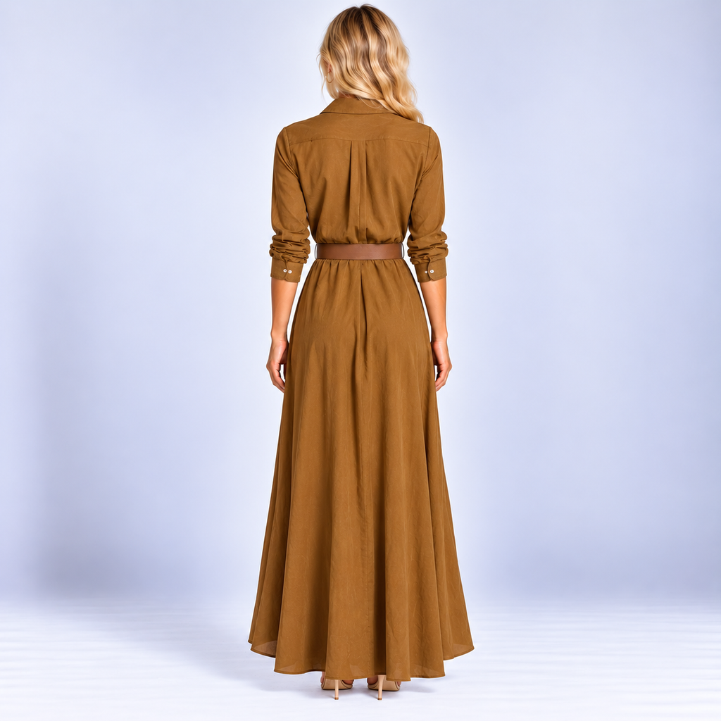 Elegant Lace Collar Maxi Dress with Flattering Fit for Women