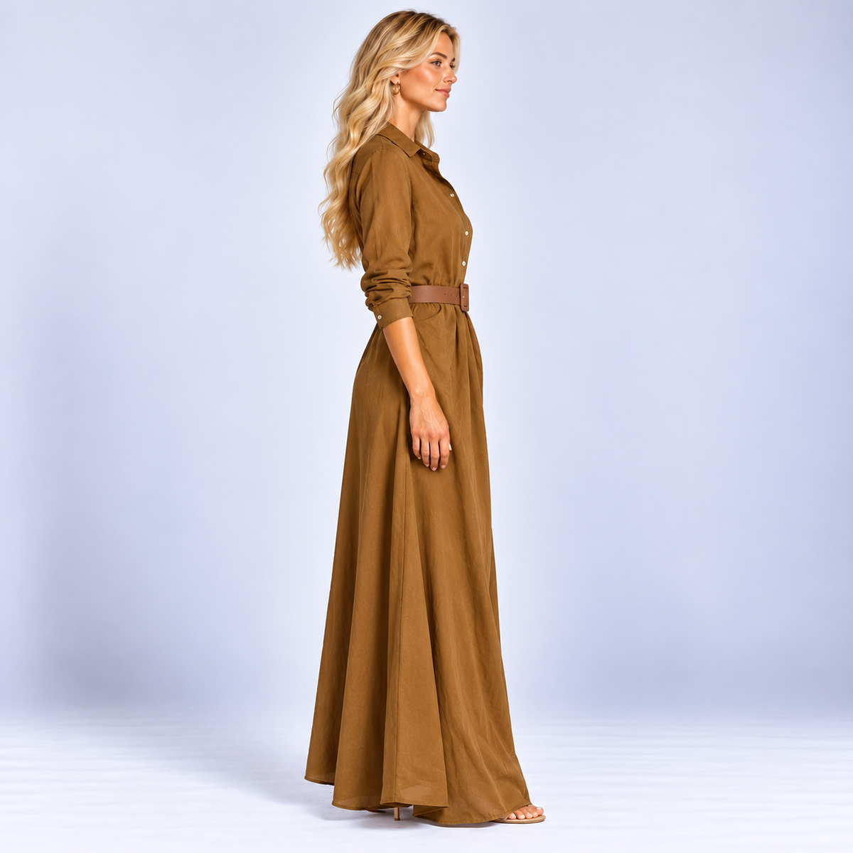 Elegant Lace Collar Maxi Dress with Flattering Fit for Women