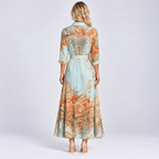 Light Blue Paisley Maxi Shirt Dress with Collar and Button Front