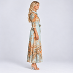 Light Blue Paisley Maxi Shirt Dress with Collar and Button Front